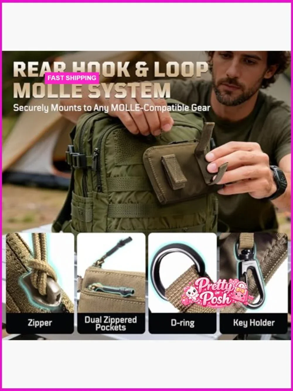 500D CORDURA Slim Minimalist Coin Purse with Zipper, Tactical ID Holder